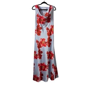Paper Heart Blue Red Orchid Floral Cowl Neck Maxi Dress XL Wedding Summer NWT